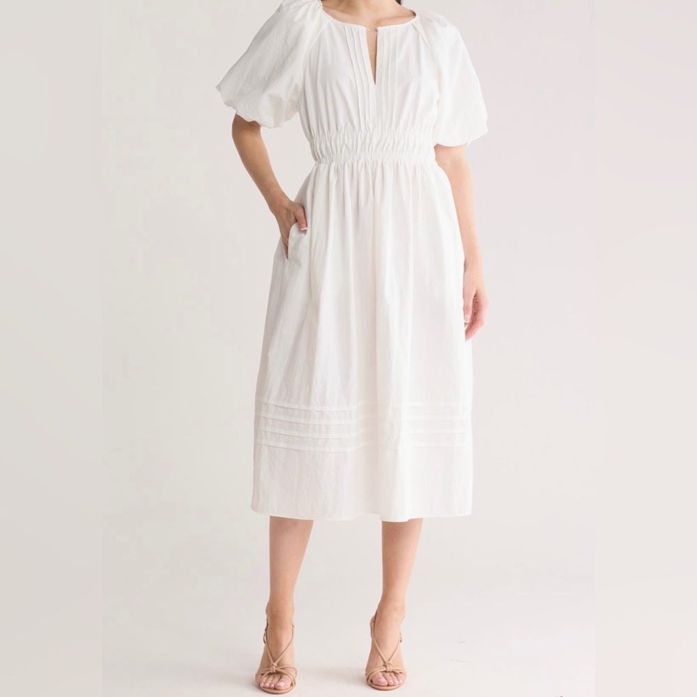 NWT French Connection White Puff Sleeve Midi Dress